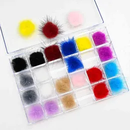 24 sztuk / Box Odpinany Magnes Piłka Puszysty 3d Puffy Pom Zestaw Manicure Akcesoria DIY Nails Charms 12 Kolory-Decorations Dekoracje Y220408