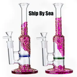 Ship By Sea Honeycomb Hookahs Perc Percolator Heady Glass Räta Vattenrör DAB Riggar 14mm Joint Glass Bongs WP533