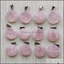 Charms Natural Rose Quartz Stone Flower Pendants For Neckor Jewelry Making Carshop2006 Drop Delivery 2021 Dhajf