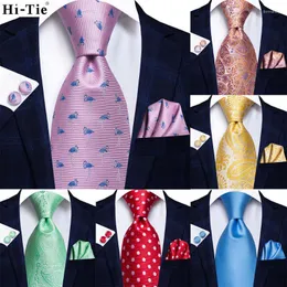 Bow Ties Hi-Tie Pink Mint Green Paisley Design Silk Wedding Tie For Men Quality Hanky ​​Cufflink Fashion Nicktie Business Party Dropshiping do