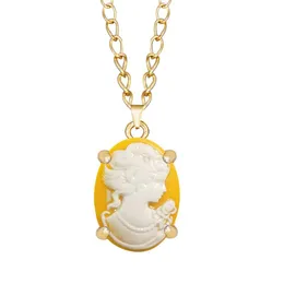 Pendant Necklaces Fashion 9 Colors Lady Queen Cameo Necklace For Women Gold Color Pink Blue Gray Claw PendantPendant