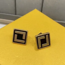 High Quality Stainless Steel Hip Hop Letter-F Stud Earings 18K Gold Square Earrings for Women Party Wedding Hoop Wholesale Fashion Jewelry F069