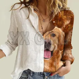 Bloups feminina camisas menina meio anjo angel golden retriever camisa de manga longa feminina 3d botão de botão casual Único Streewearwomen '