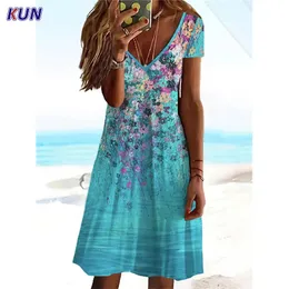 Ladies Summer Abstract 3D -печатное платье v Nece с коротким рукавом Элегантное модное женское платье платье колена. Повседневное праздничное платье 220615