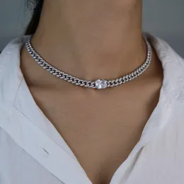 Valentine's Gift Heart cz Miami cuban link chain choker necklace white pink girlfriend lover gift iced out jewelry