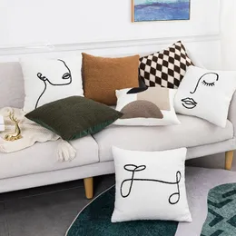 Pillow Case Abstract Embroidery Cushion Cover 45x45cm White Geometric Pillow Handmade Cotton for Sofa Bed Chair Living Room Home 220623