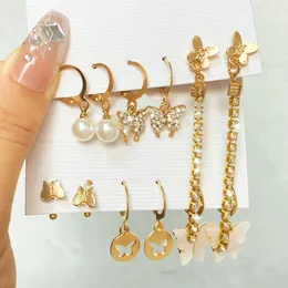 Fashion Gold Color Metal Butterfly Earrings Set for Women Crystal Tassel Acrylic Hollow Dangle Earrings Charm Jewelry Gift