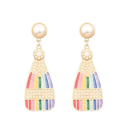 Ins Fashion Creative Rainbow Color Wine Bottle Dangle Earrings Women Girls Sweet Korean Style Pearl Rhinestone Earring Gift