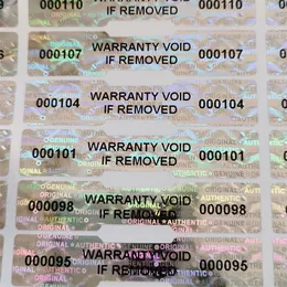 Adesivi sigillanti olografici Etichetta di sicurezza a prova di manomissione Adesivo con numero di serie di garanzia Personalizzato 1000 pezzi 220607