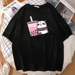 Men's T-Shirts Panda Indulging In Milk Printed Men T Shirt Cute Cartoon Short Sleeve Summer Breathable Tee Tops Manga Aesthetic Man T-ShirtM