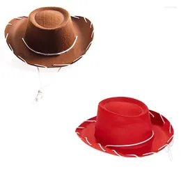 Berets Fashion Cowboy Hat for Costume Dress-Up Western Accessory-Rone-Role Fedora Boy Girl Party z regulowaną liną y1qdberets