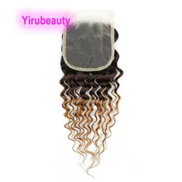 Indian Human Virgin Hair 1B 4 27 Three Tones Color 4X4 Lace Closure With Baby Hair Yirubeauty 10-24inch 1b/4/27