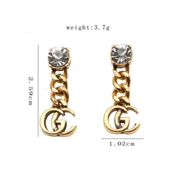 2 Färger Enkelt Dammode Dingla Dubbla Bokstavsörhängen Pärlkristall Rhinestone Metall Eardrop Metall Guld Silver Rund Stud för tjejälskare Smycken Partihandel