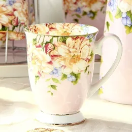 300 ml kości China Ceramic Coffee Mub Tazas Cafe Floral Paint Present Creative Tea Cup Vintage Ceremonia Y200107