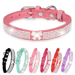 Rhinestone Dog Collars bländande glittrande mjuk mocka läder hundkatt krage kristall diamant husdjur tillbehör