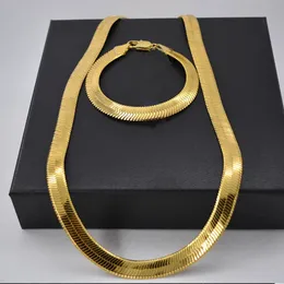 Trend Jewelry Set 18k oro amarillo relleno plano espiga cadena collar pulsera conjuntos hombres accesorios 24 pulgadas 8,26 pulgadas