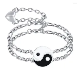 Link Chain 2Pcs Couple Bracelets Magnetic Heart Charm Yin Yang Set Curb Matching Bracelet Gift For Him Her Fawn22