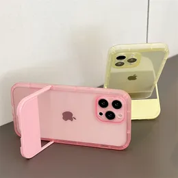 Invisible Folding Stand Phone Cases For iPhone 14 11 12 13 Pro Max X XR XS Fashion Cute Candy Colors Shockproof Bumper Clear Cover