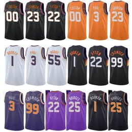 Print Basketball Mikal Bridges Jersey 25 Chris Paul 3 Cameron Johnson 23 Devin Booker 1 Deandre Ayton 22 Purple Black City Earned