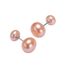 7-7,5 10,5-11mm pendientes de doble cabeza pendientes de perlas naturales de agua dulce blanco púrpura rosa señora/chica joyería de moda