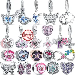 925 silverpärla fit charms pandora charm armband fjäril blommor serie vår ny charmes ciondoli diy fina pärlor smycken