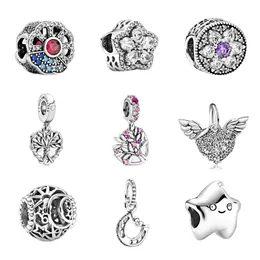 Nya populära 925 Sterling Silver European Pink Heart Family Tree Angel Charm Diy Fine Pärlor för original Pandora Armbandsmycken