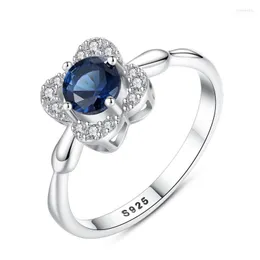 Cluster Rings S925 Silver Ring Female Flower Form Set With Sri Lankan Sapphire Toby22