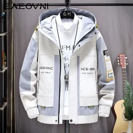 Eaouvni mode mens hooded jacka japanska streetwear höst vinter jacka män hoodie outwear coat patchwork brev jackor topp 220406