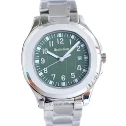 Мужчины наблюдают простые механические автоматические часы из нержавеющей стали зеленый металлический ремешок, светящаяся бриллиантовая рамка бизнес -часы.