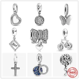 Charm-Perlen aus 925er-Silber, baumelnd, durchbrochen, funkelndes Kreuz, offenes Herz, passend für Pandora-Charm-Armbänder, DIY-Schmuckzubehör
