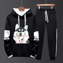 Mens Autumn Style Hooded Sweater Mens Korean Fashion Casual Suit Sportwear Coat Studenter Small Leg Pants Man Clothes 201204