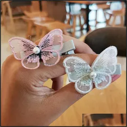 Hair Pins Accessories Tools Products Butterfly Design Clips Cute Kids Novelty Wholesale Gauze Glitter Princess Hairpins Drop Delivery 2021