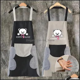 Hand Towel Apron Waterproof Stain Home Kitchen Cooking Waist Korean Creative Cute Bear Hanging Neck Oversleeve1 Drop Delivery 2021 Protectiv