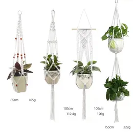 4 pz/set Fiore Cesto Appeso Decorazione del Giardino Vintage Fatti A Mano Macrame Pianta Vaso di Fiori Corda di Cotone Balcone Fiorista Gancio Fioriera