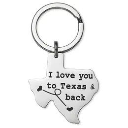 Keepsake Pendant Key ring Keychain Jewelry Long Distance Relationships Memorial Gift for Women Men - I Love You to Texas and Back