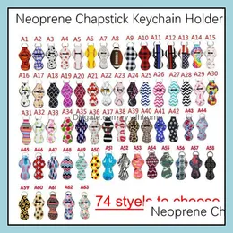 Party Favor Event Supplies Festive Home Garden 74 Designs Neoprene Keychain Sports Printed Chapstick Holder Leopard Keychian Wrap Lipstick