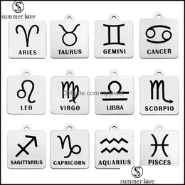 Charms Jewels Conclusões Componentes 12 Constelações Pingente de aço inoxidável para colar de pulseira Zodiac Sign Dhqvm