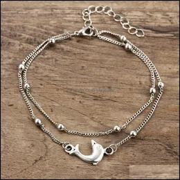 جوهر الجواهر 1pc سلسلة الدلافين السمكة في Anklet سوار الصلاقة