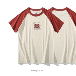 Kuti Summer Stitching Raglan Sleeve Man Retro Tshirt النساء غير الرسمي للطباعة الصينية القمصان الطالبة الخضراء الحمراء