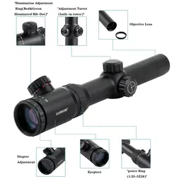 Visionking 1.25-5x26 بندقية نطاق الصيد 30 ملم ثلاثة دبوس riflescope نوعية جيدة الهواء الادسنس الكثير