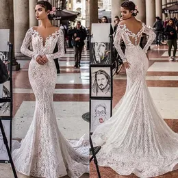 Vintage Full Lace Mermaid Wedding Dress Open Back Long Sleeve Wedding Bridal Gowns Vestidos De Novia CPH075 0425