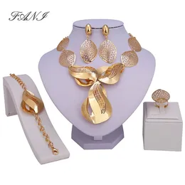 Fani Dubai Gold-Color Luxury Jewelry مجموعات العلامة التجارية للعرائس المجوهرات النيجيرية مجموعة للنساء أزياء حبات المجوهرات مجموعات المجوهرات 201222