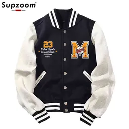 Supzoom New Arrival Letter Rib Sleeve Cotton Fashion Single Breasted Casual Bomber Baseball Jacket Loose Cardigan Coat