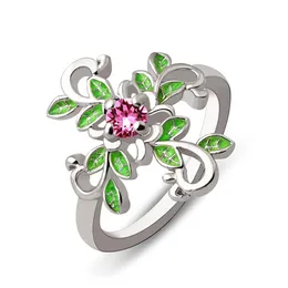 Grüne Blätter Kreuzringe für Frauen Frauen eingelegtes rotes Kristallring Ladies Hochzeit Engagement Brautschmuck Luxus Gold Silber Ring