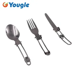 Yougle utomhus rostfritt stål vikta gaffel sked kniv picknick camping servis bordsredskap y220530