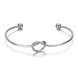 Love Heart Knot Cuff Bangles Bracciale Apertura Design Acciaio inossidabile Gioielli in argento per regalo donna ragazza