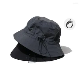 Berets Summer Bucket Hat Quick-dry Adjustable Men Outdoor Fishing Hiking Beach Hats Mesh Breathable Anti UV Sun Wind Rope CapBerets Delm22