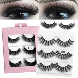 Thick Natural 3 Pairs Mink False Eyelashes Set Soft & Vivid Reusable Hand Made Multilayer 3D Mink Fake Lashes Extensions with Lovely Pink Packing Box