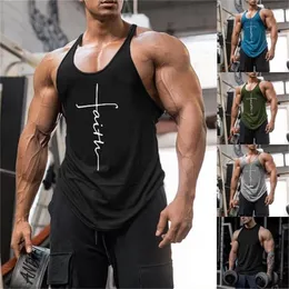 Mens Tank Top Autumn Sleeveless Letter Faith Print Vest Gym Clothing Fitness Bodybuilding Muscle Vest Pullover Top 220711