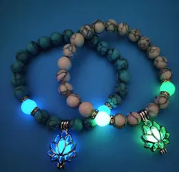 Beaded Bracelet Natural Stone Yoga Healing Luminous Glow In The Dark Lotus Charm Beads Bracelet for Men Women Prayer Buddhism GC946
